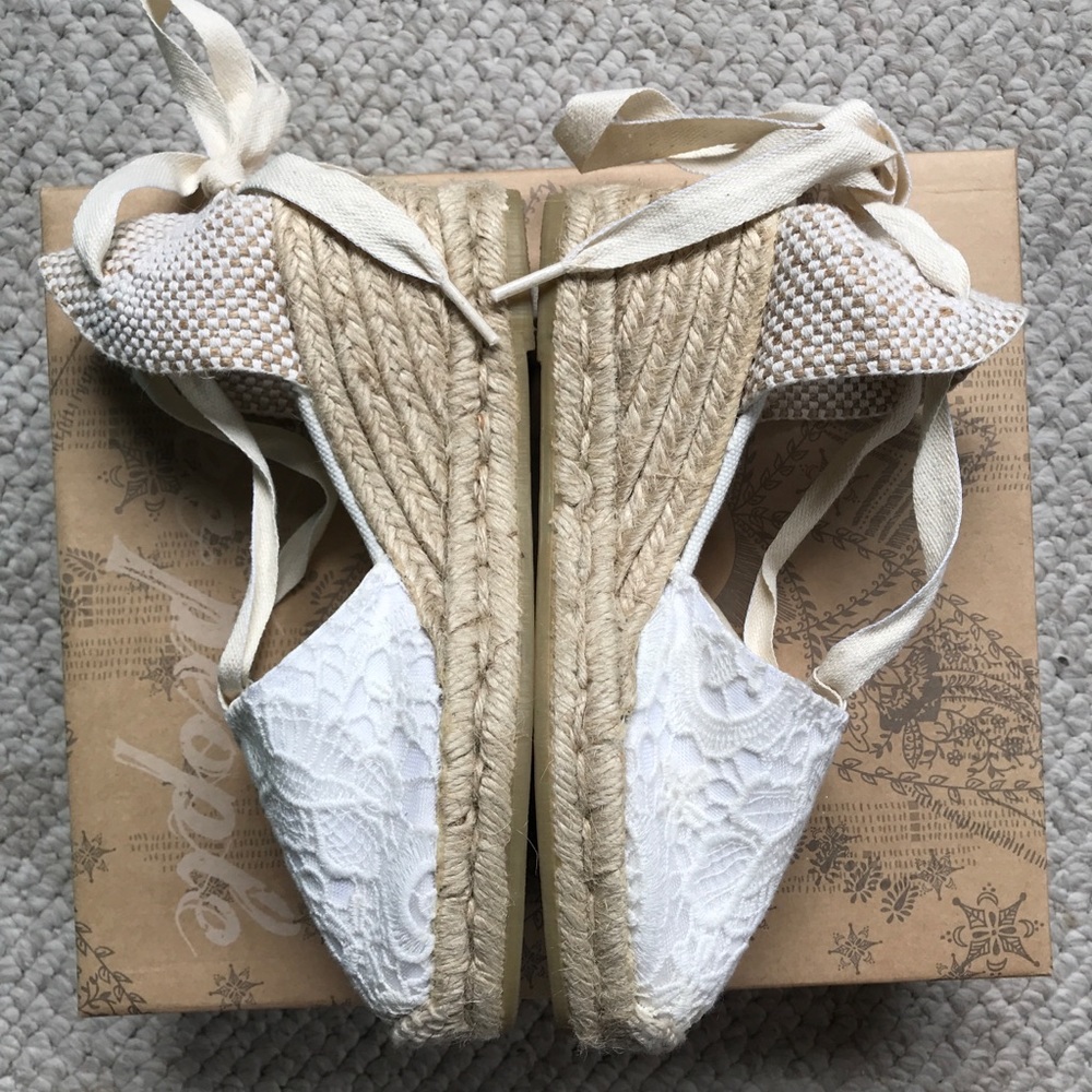 Nearly new Espadrille wedges, with lace top